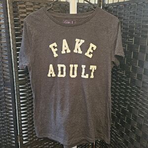 Crazy Dog T-Shirts Charcoal Tee with 'FAKE ADULT' Print